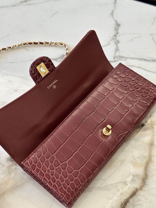 Chanel Clutch with chain Crocodile Embossed AP5280 Burgundy Chanel Clutch with chain Crocodile Embossed AP5280 Burgundy