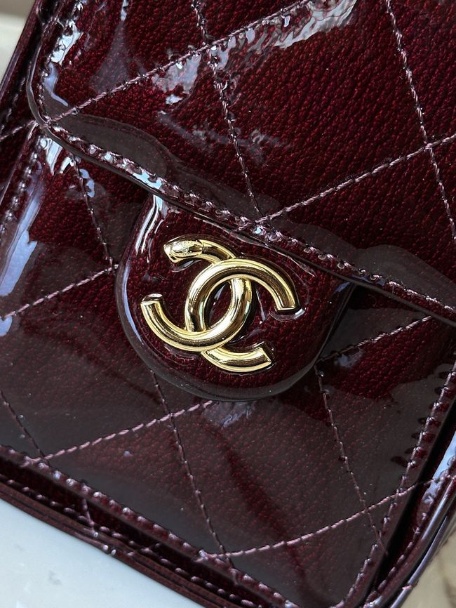 CHANEL 25 Mini Handbag patent leather AS5631 Burgundy