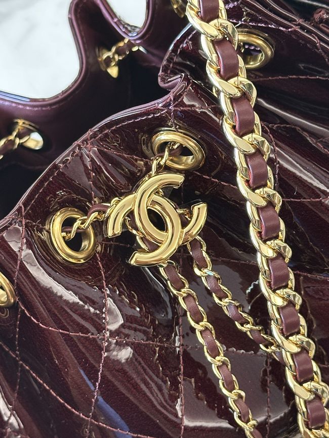CHANEL 25 Mini Handbag patent leather AS5631 Burgundy