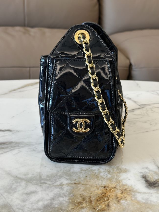 CHANEL 25 Mini Handbag patent leather AS5631 black