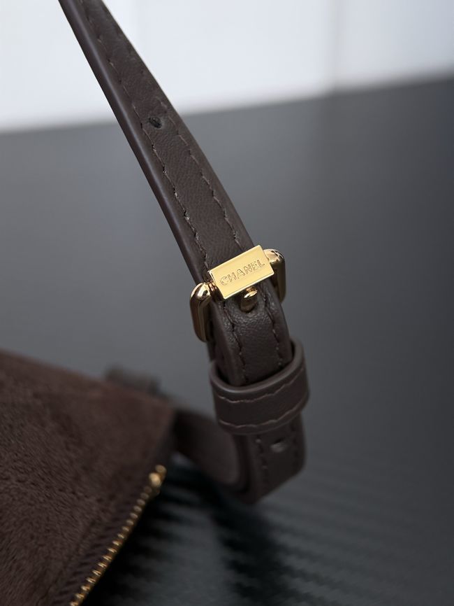 CHANEL Hobo Bag Suede AS5322 dark brown