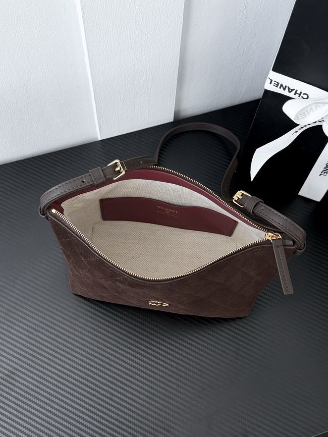 CHANEL Hobo Bag Suede AS5322 dark brown