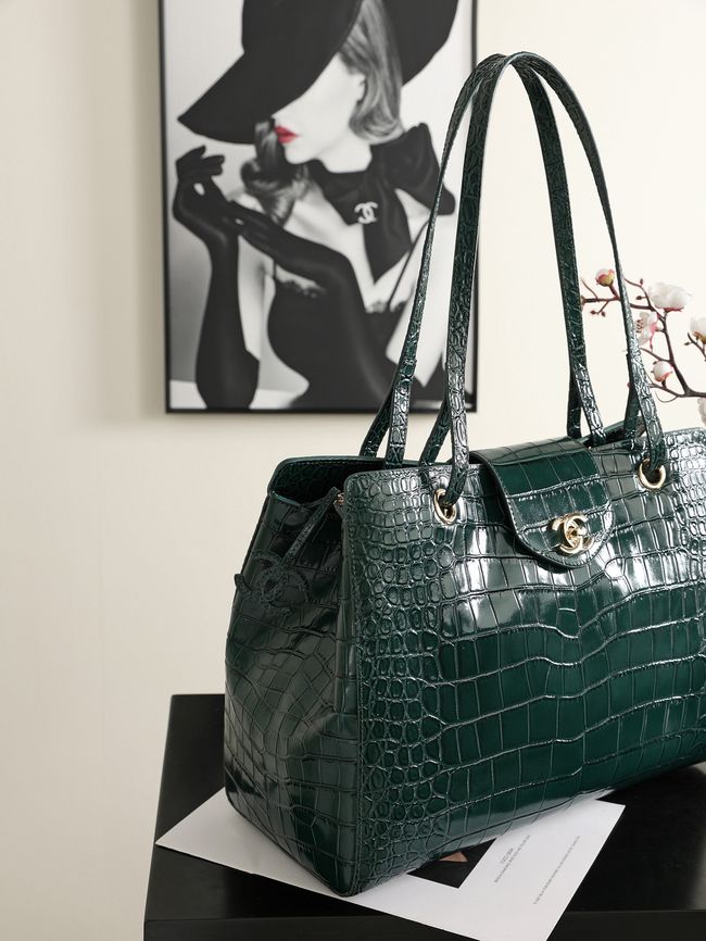 Chanel Shopping Bag Crocodile Embossed AS6242 dark green