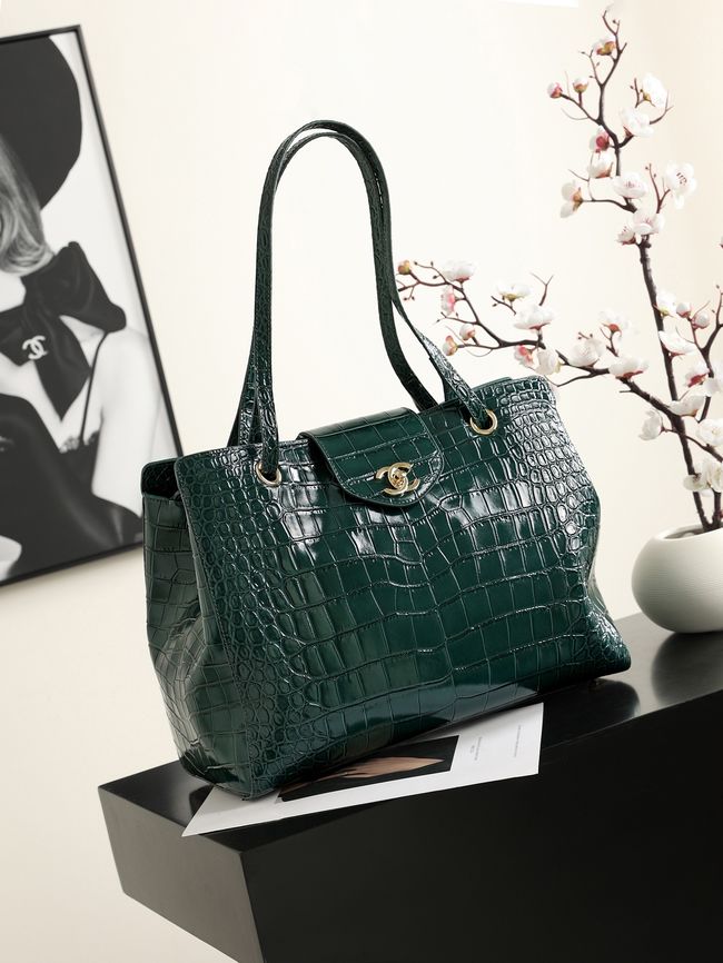 Chanel Shopping Bag Crocodile Embossed AS6242 dark green